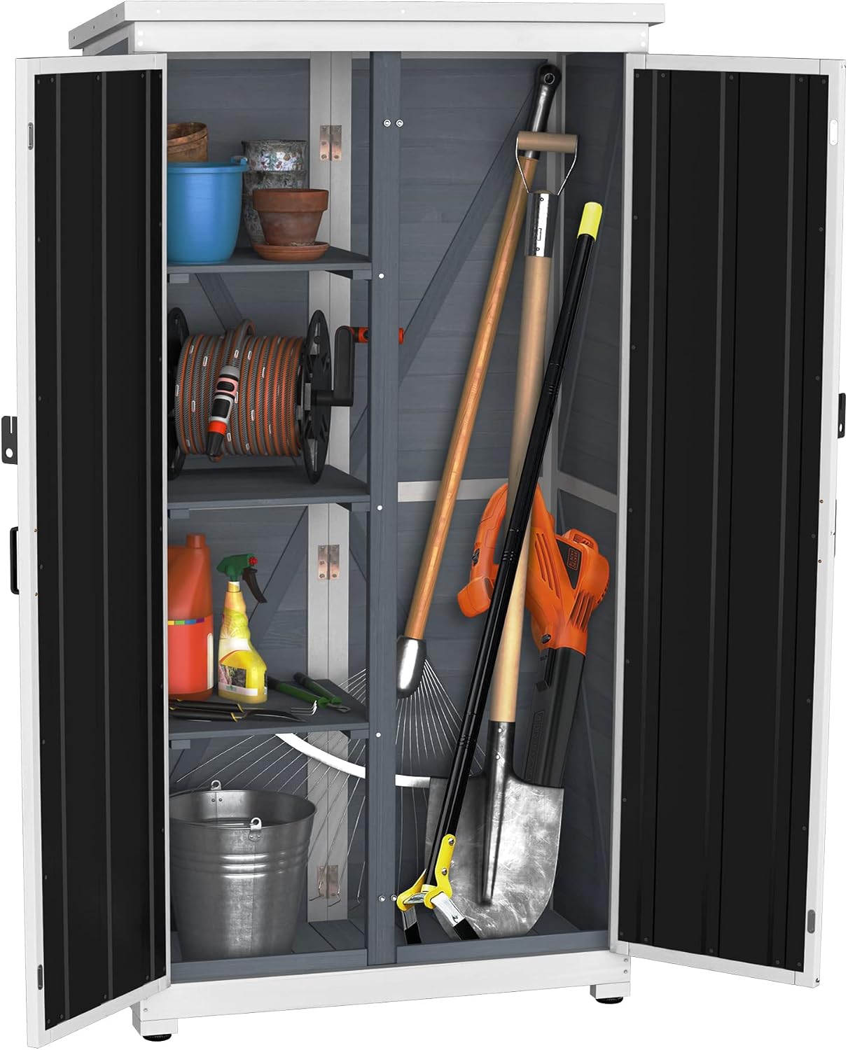 GDLF Outdoor Storage Cabinet Wood & Metal Garden Shed with Waterproof Roof and Sturdy Lockable Doors 66'