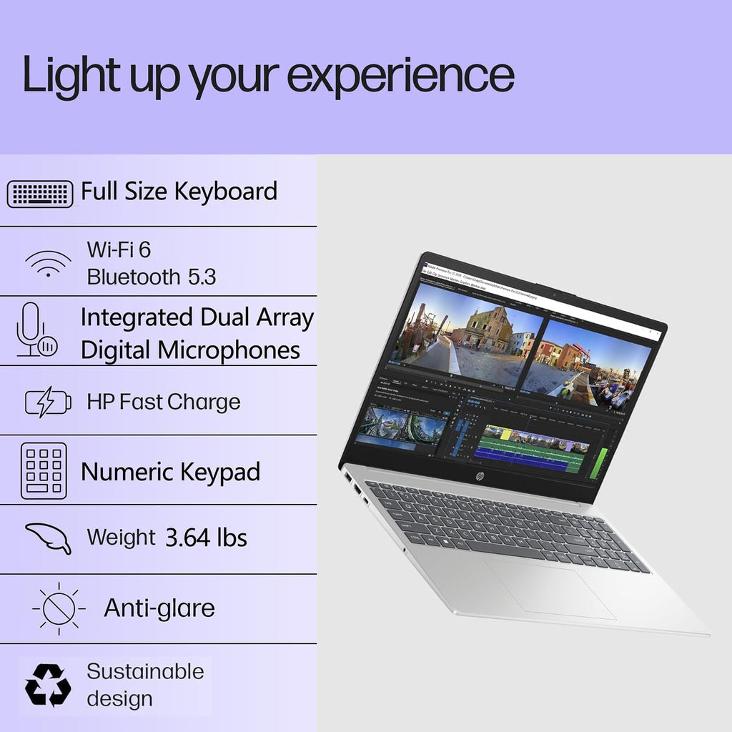 HP Essential Laptop Computer for Student Home Study, Office 365, Intel N100 (2026 Edition), 16GB RAM, 1TB SSD, Long Battery Life & Portable Design, 15.6' FHD, Type C RJ45 Cable, Windows 11 Home