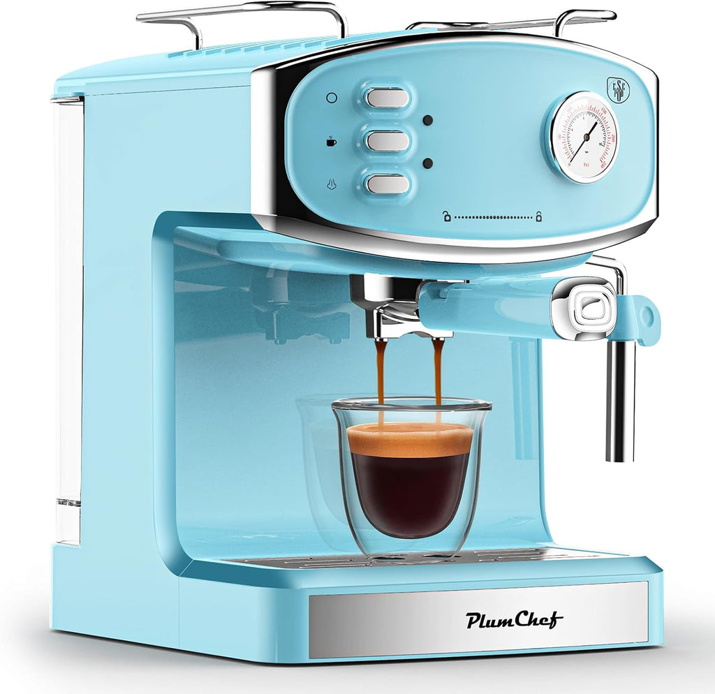 Plum chef 20 Bar Espresso Machine for home- Professional Compact Espresso Maker with Milk Frother Steam Wand, Pressure Gauge & 54oz Large Water Tank, Low Noise Fast Brewing for Cappuccino, Latte