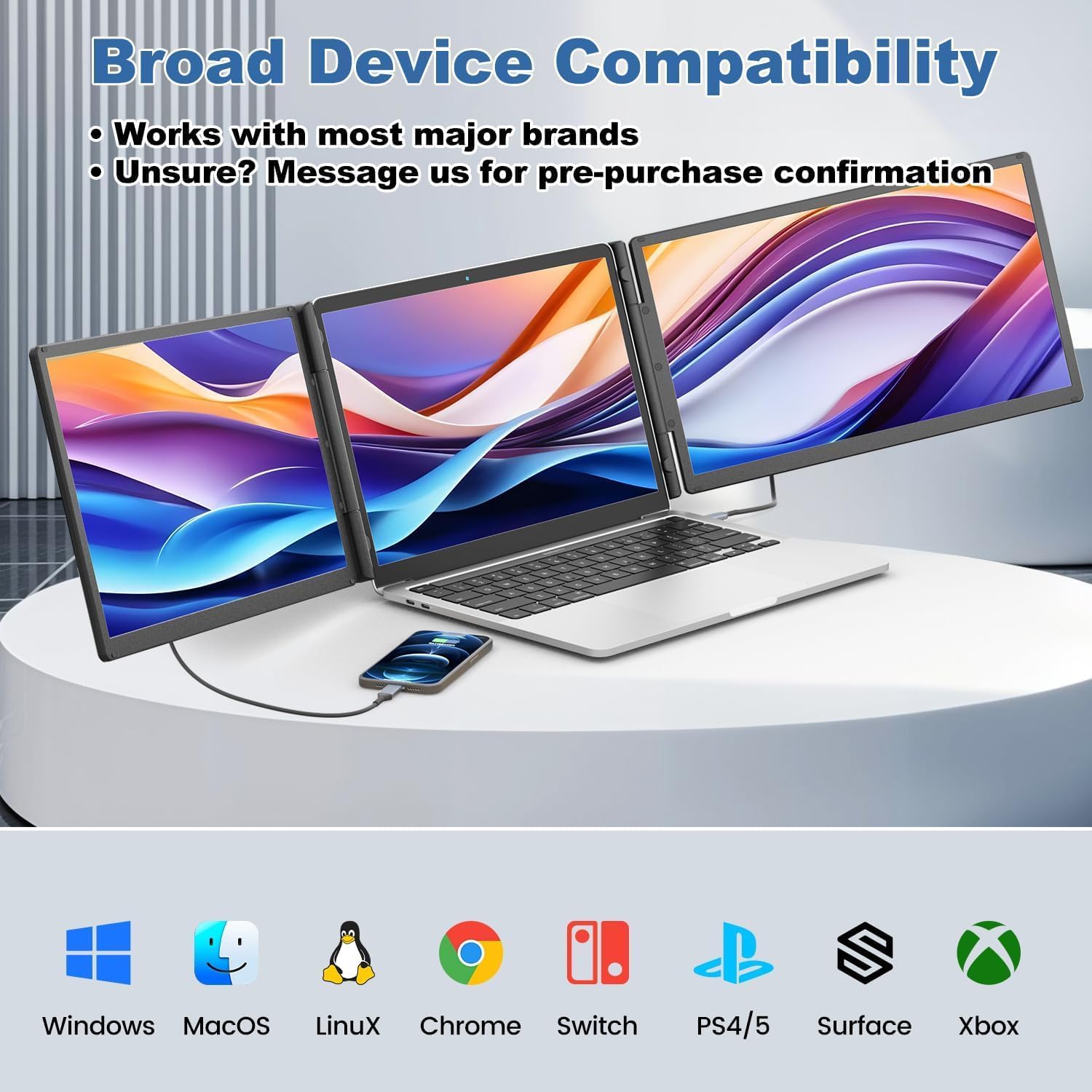 Teamgee 15.6' Laptop Screen Extender with Power Bank, FHD 1080P Triple Monitor, Driver-Free Plug & Play for 13-17' Laptops (HDMI/USB), Home Office/Small Business, Windows/Mac/Android