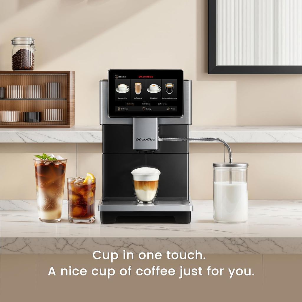 DR. COFFEE H3 Fully Automatic Espresso Machine with Milk Frother-15 Barista Drinks, Bean to Cup Coffee Machine, Auto-Clean Coffee Maker, 100% Ceramic Grinder for Home & Office