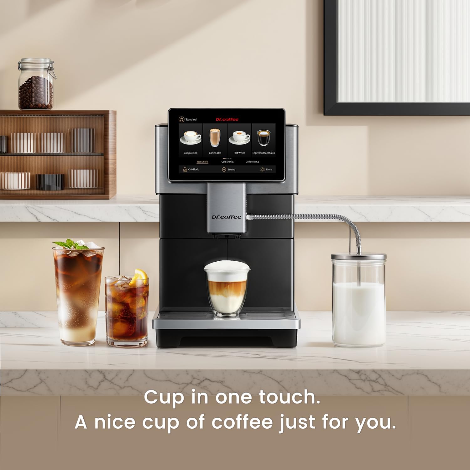 DR. COFFEE H3 Fully Automatic Espresso Machine with Milk Frother-15 Barista Drinks, Bean to Cup Coffee Machine, Auto-Clean Coffee Maker, 100% Ceramic Grinder for Home & Office