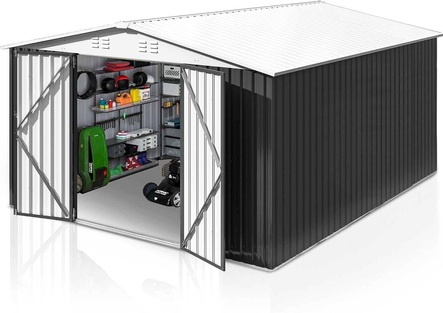 AirWire 10x12 FT Outdoor Storage Shed, Metal Garden Shed with Updated Frame Structure and Lockable Doors, Heavy Duty Weatherproof Tool Sheds for Backyard Garden Patio Lawn, White