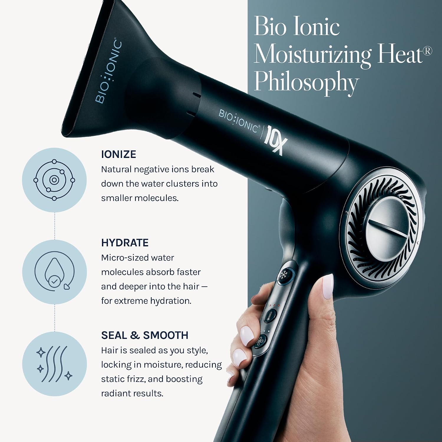 Bio Ionic 10X Ultralight Speed Hair Dryer, Blow Dryer with Adjustable Heat & Speed, Memory Function, Professional Hair Styling Tool for Fast, Frizz-Free Hairstyles