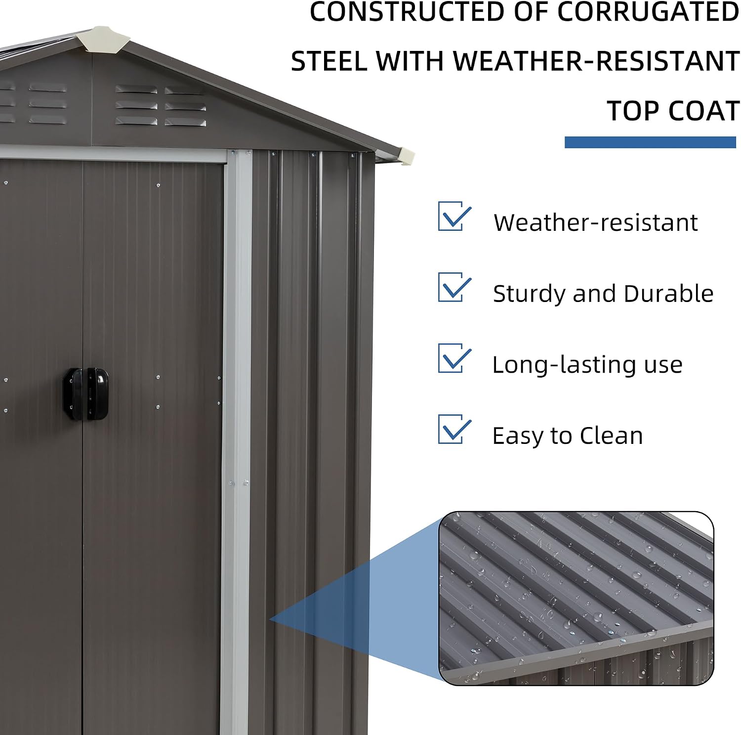 JY QAQA 5x3 FT Metal Outdoor Garden Storage Shed,Waterproof Metal Garden Sheds with Window and Lockable Double Door,Weather Resistant Steel Tool Storage House Shed forPatio,Lawn (Gray)