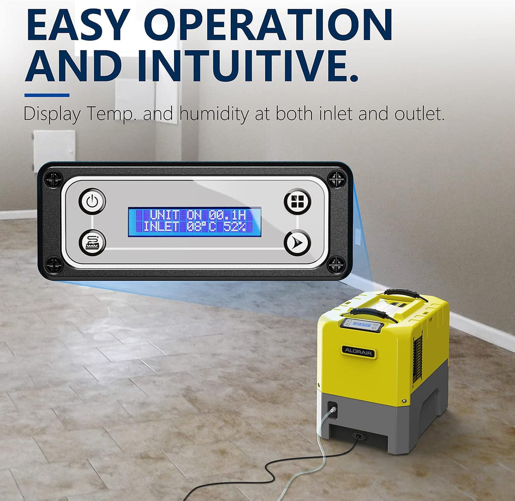 ALORAIR 180 PPD Commercial Dehumidifier with Pump Drain Hose, LGR Dehumidifiers for Basement Warehouse & Job Sites, Crawl Space Dehumidifier for Water Damage Restore, 6-Year-Limited Warranty, Yellow