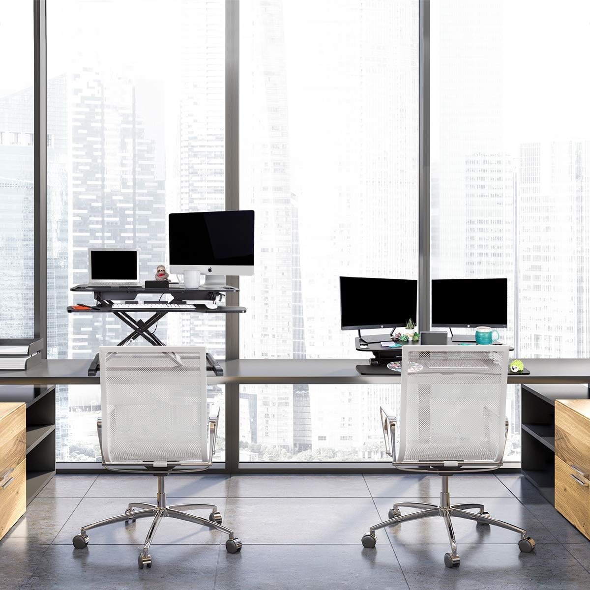 Flexpro Hero 37 Inch Standing Desk Converter, for Office and Home, Height Adjustable, 2 Level Sit to Stand Workspace with Keyboard Shelf & Monitor Riser, Sit or Stand (Black, 37 x 18 x 4.5 to 20)