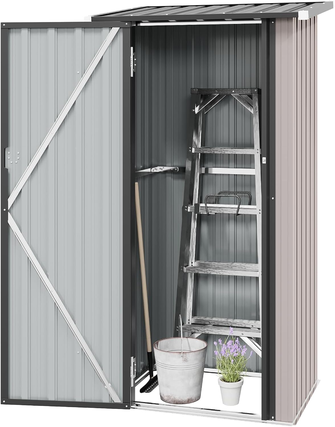 Aoxun 3'x2.1' Outdoor Metal Storage Shed with Lockable Doors, Steel Utility Tool Shed, Metal Sheds Outdoor Storage for Garden, Patio, Backyard and Lawn, Brown