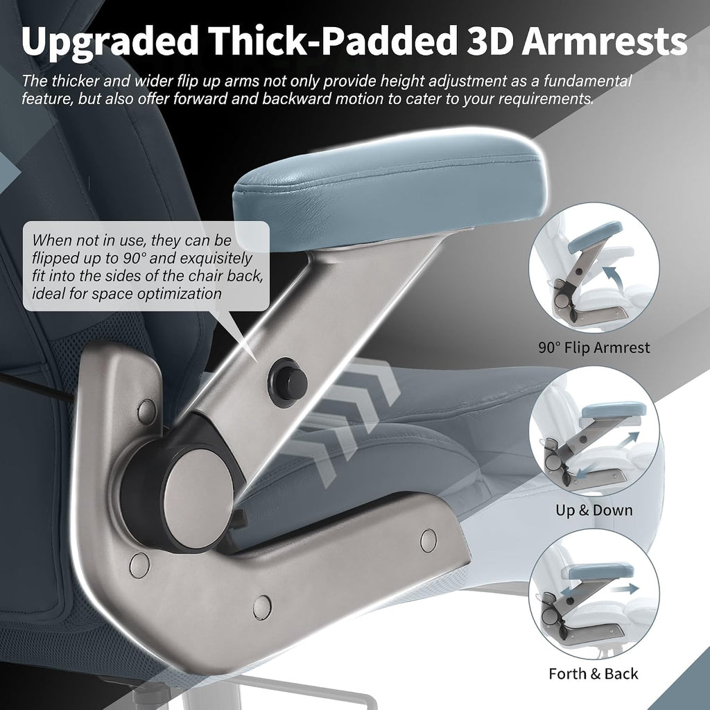 Big and Tall Office Chair 700lbs - Adjustable Headrest&Lumbar Support, 3D Flip Arms, Large Wheels &Heavy Duty Metal Base, Ergonomic High Back Computer Chair Desk Chair, Thick Padded Extra Wide Seat