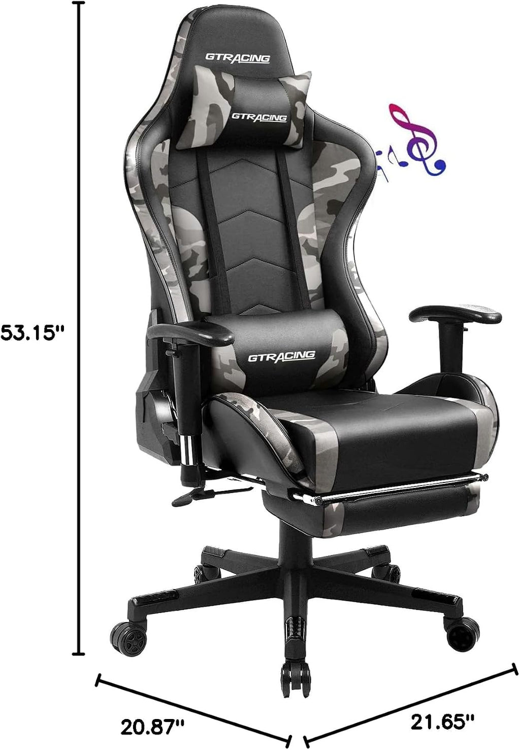 GTPLAYER Gaming Chair with Footrest Speakers Video Game Chair Bluetooth Music Heavy Duty Ergonomic Computer Office Desk Chair