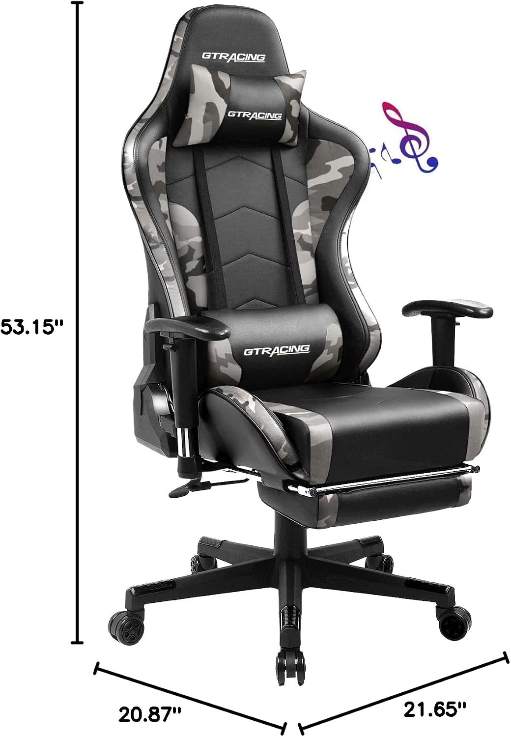 GTPLAYER Gaming Chair with Footrest Speakers Video Game Chair Bluetooth Music Heavy Duty Ergonomic Computer Office Desk Chair