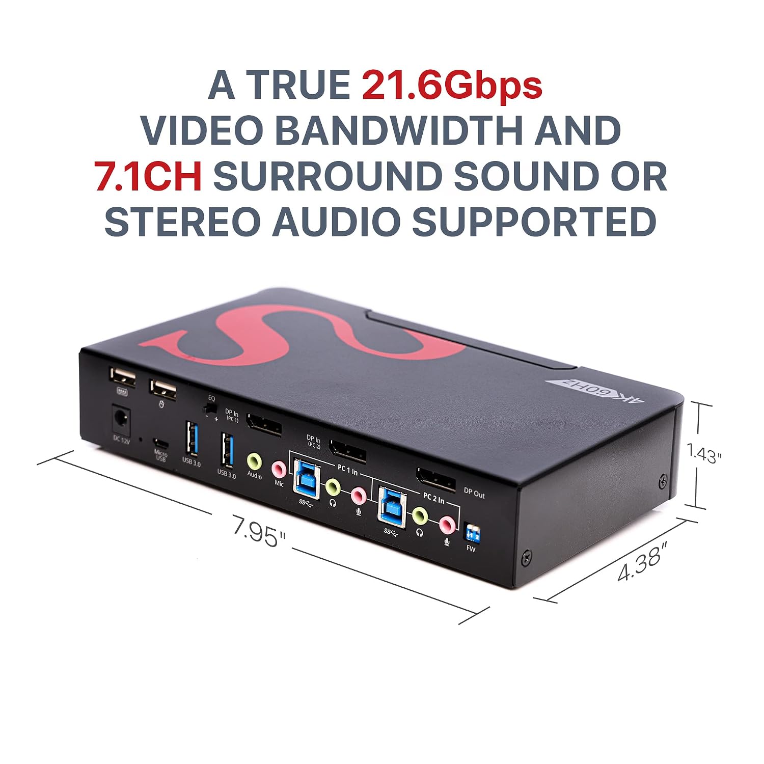 SIIG 4K DisplayPort 2-Port KVM Switch with Audio and Microphone, DP 1.2 4K60, USB 3.0 x4, USB 2.0 x2, Cables Included, Hotkey Control, TAA Compliant, ESD Protection, Metal housing (CE-DP0F11-S1)