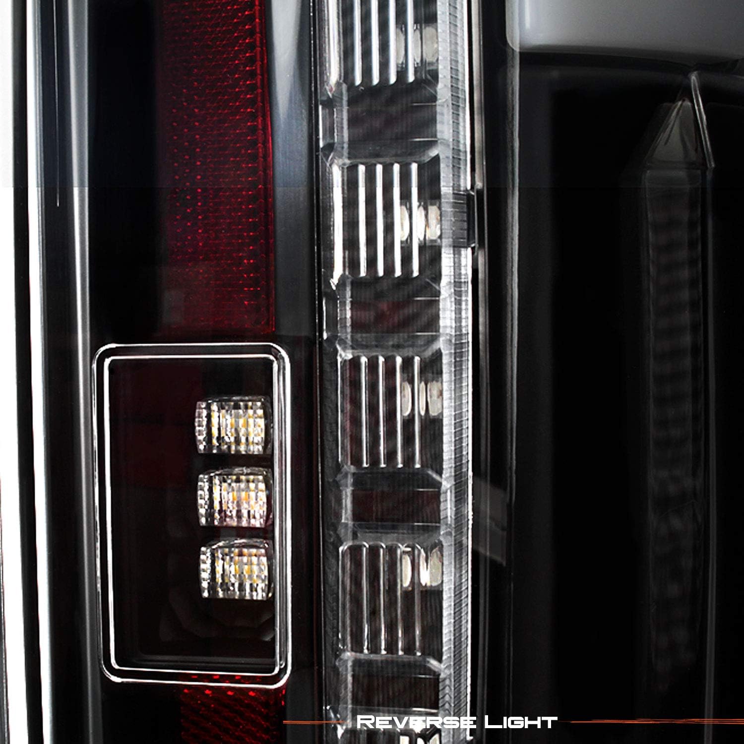 AKKON - Fits 17-19 Ford F250 F350 F450 Super Duty LED Stripe Tube Bar [Blind Spot Monitor] Black Tail Lights Left+Right Pair