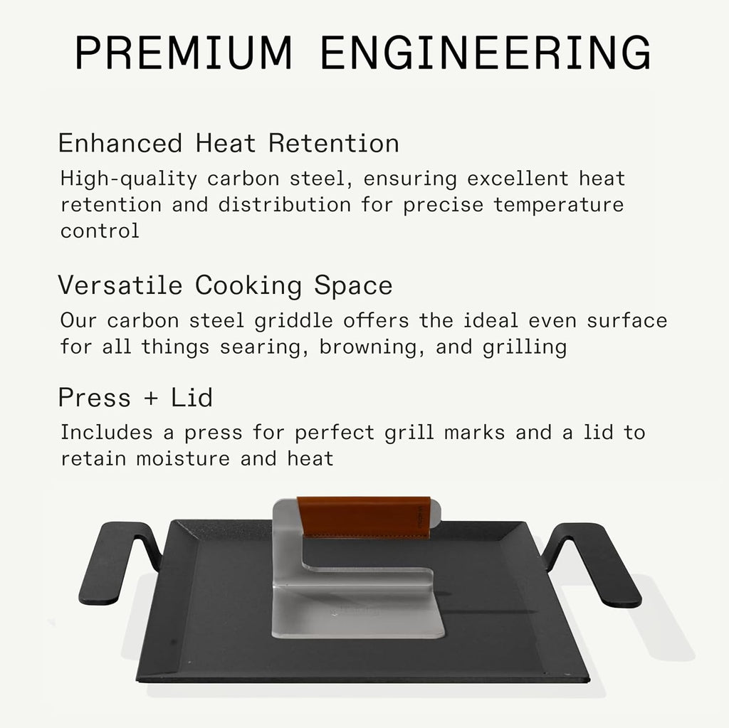 Made In Cookware | Carbon Steel Griddle and Grill Press Set with Half Lid | Professional Cookware | Crafted in Sweden | Induction Compatible