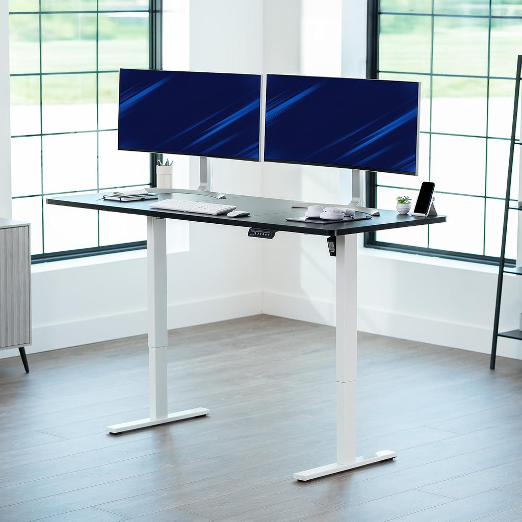 VIVO Electric 71 x 30 in Standing Desk, Memory Height Adjustment, 1B Series, Holds 220 lbs, Black Top White Frame, DESK-KIT-1W7B