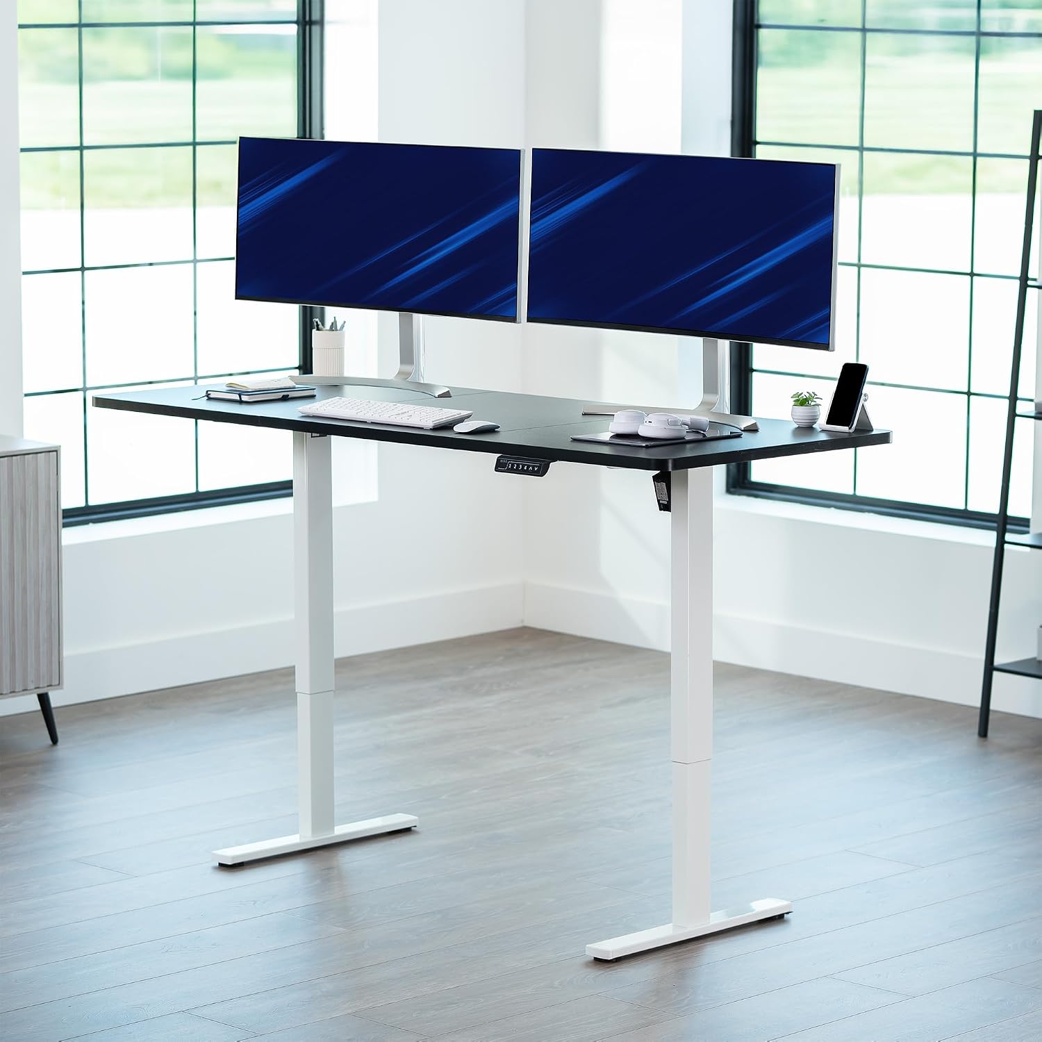 VIVO Electric 71 x 30 in Standing Desk, Memory Height Adjustment, 1B Series, Holds 220 lbs, Black Top White Frame, DESK-KIT-1W7B