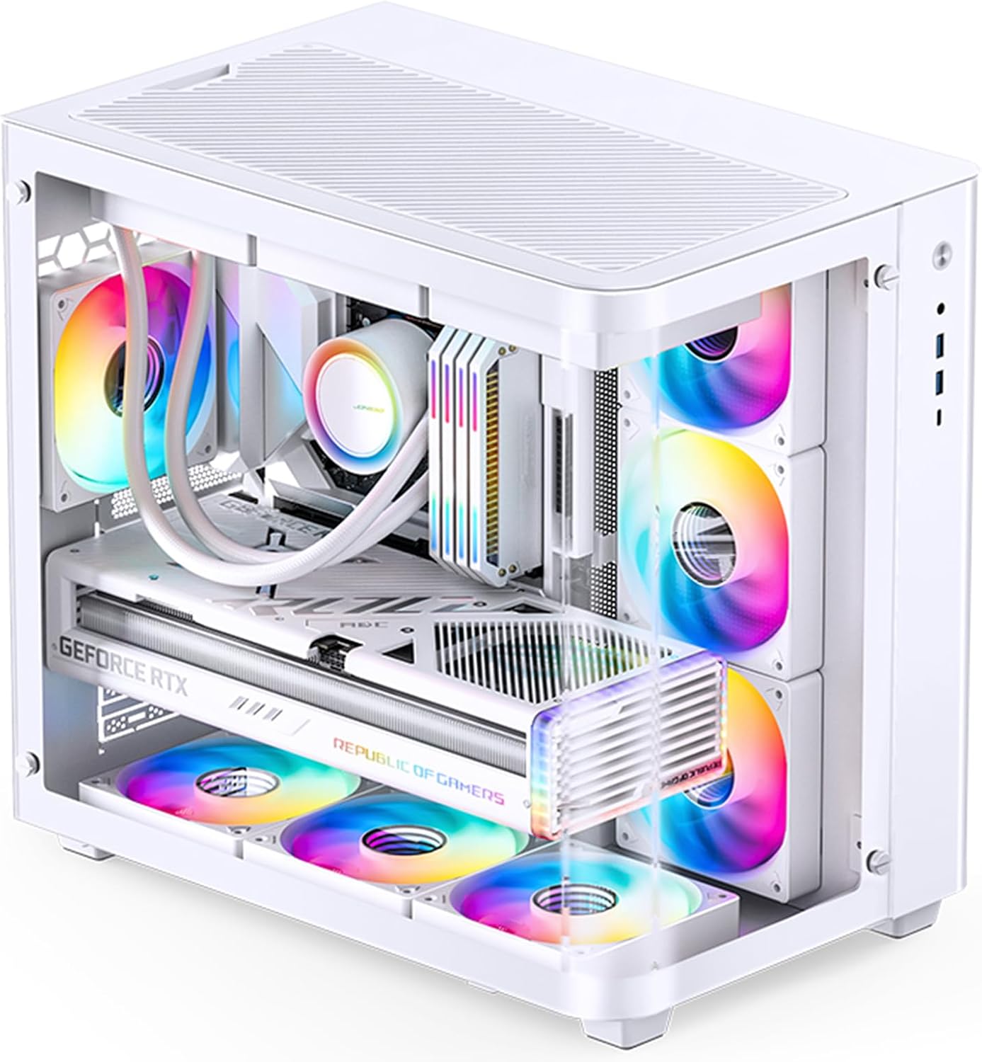 JONSBO TK-3 White One-Piece Curved Glass ATX Mid Tower Pc Case, One-Piece Curved Glass, Support BTF MB/Dual 360 AIO/ATX PSU/40Series GPU, with 10 Fan Positions, 270 Degree Side View Display,White