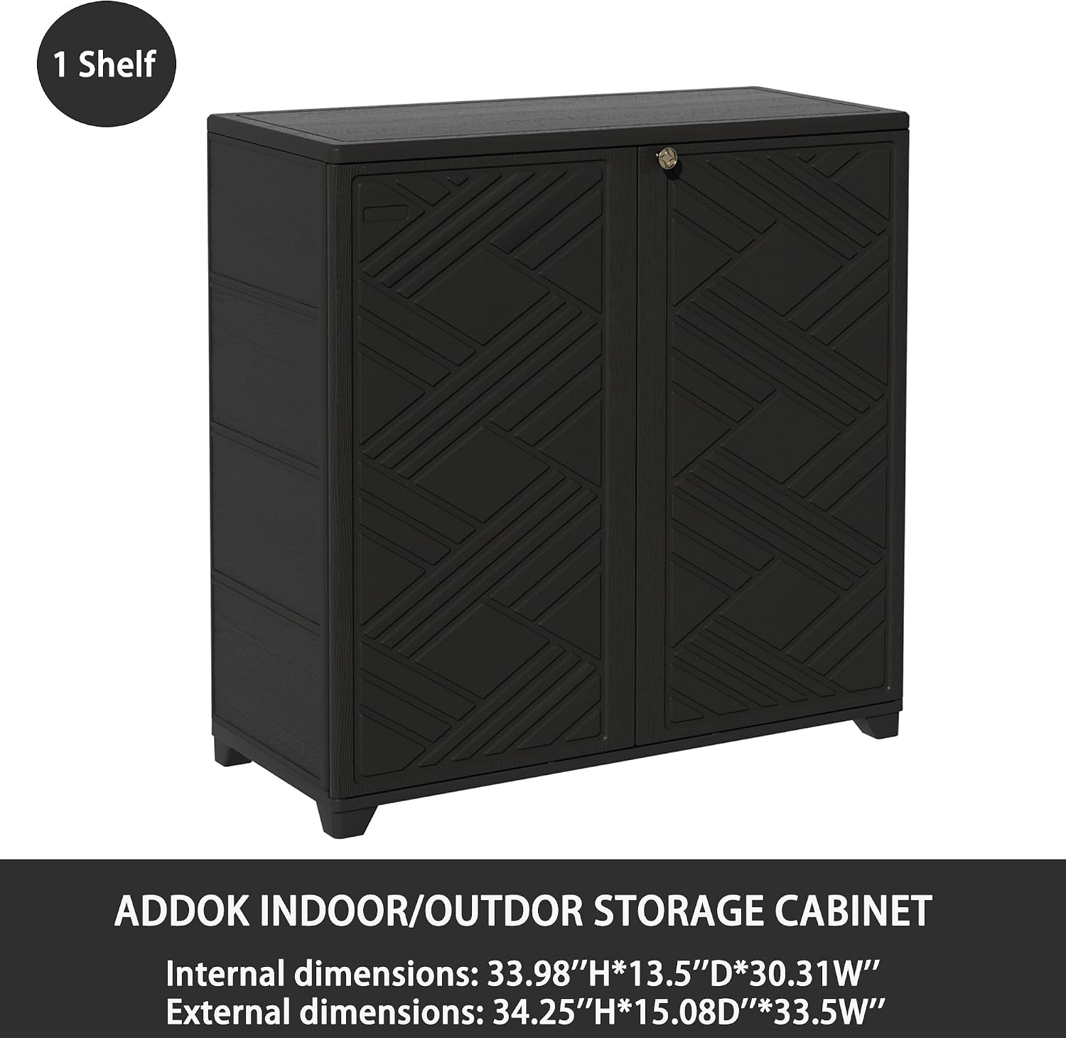ADDOK Indoor Outdoor Plastic Storage Cabinet 34'x15'x34' with 1 Shelf, Outdoor Storage Shed for Living Room, Hallway, Balcony, Garage, Garden,Black