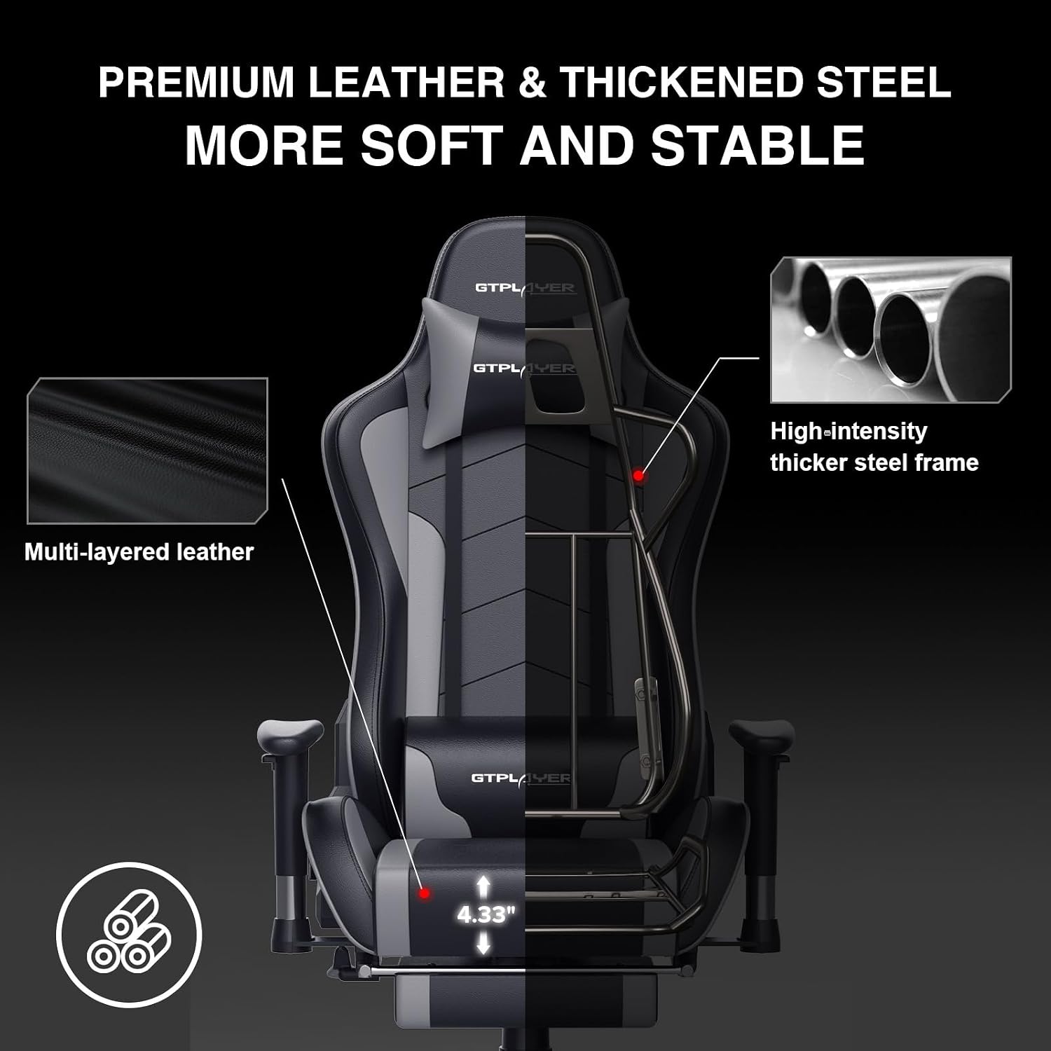GTPLAYER Gaming Chair with Footrest Speakers Video Game Chair Bluetooth Music Heavy Duty Ergonomic Computer Office Desk Chair
