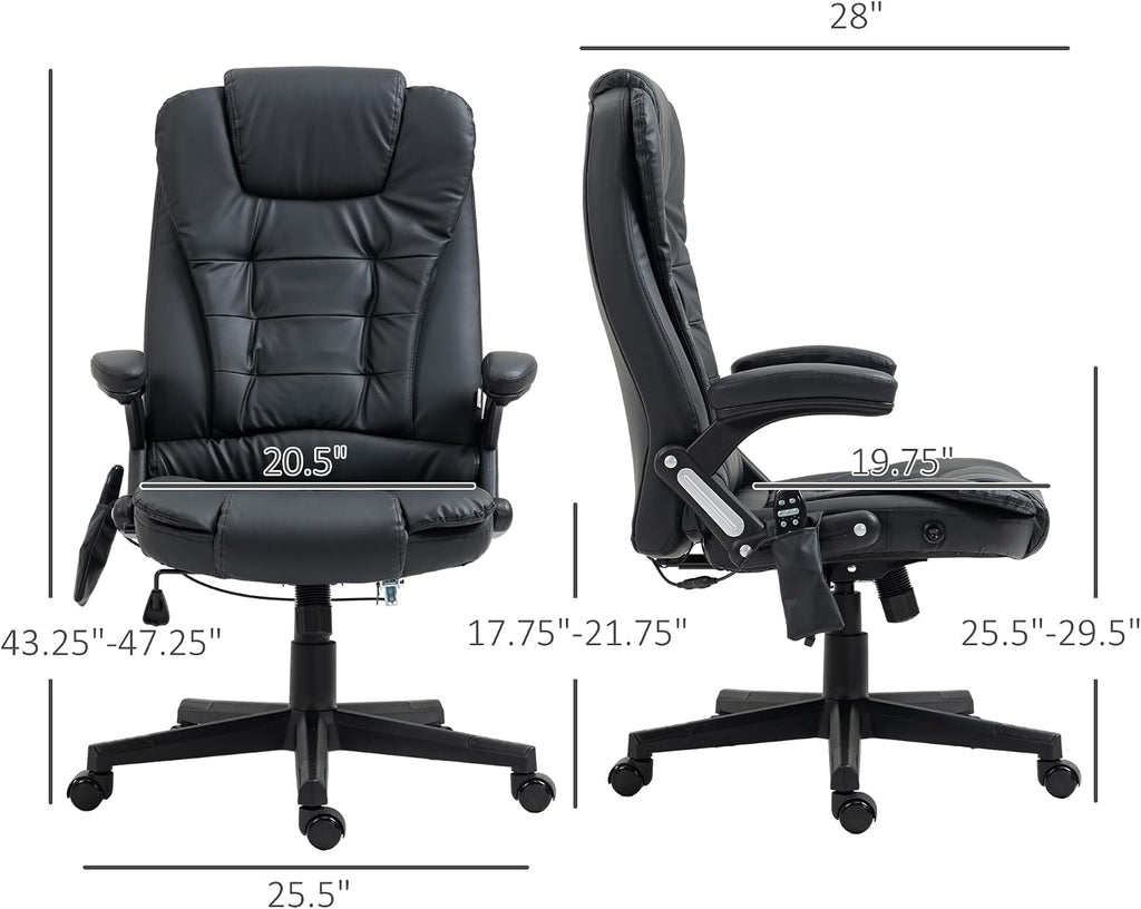 HOMCOM High Back Vibration Massage Office Chair with 6 Vibration Points, Heated Reclining PU Leather Computer Chair with Armrest and Remote, Black