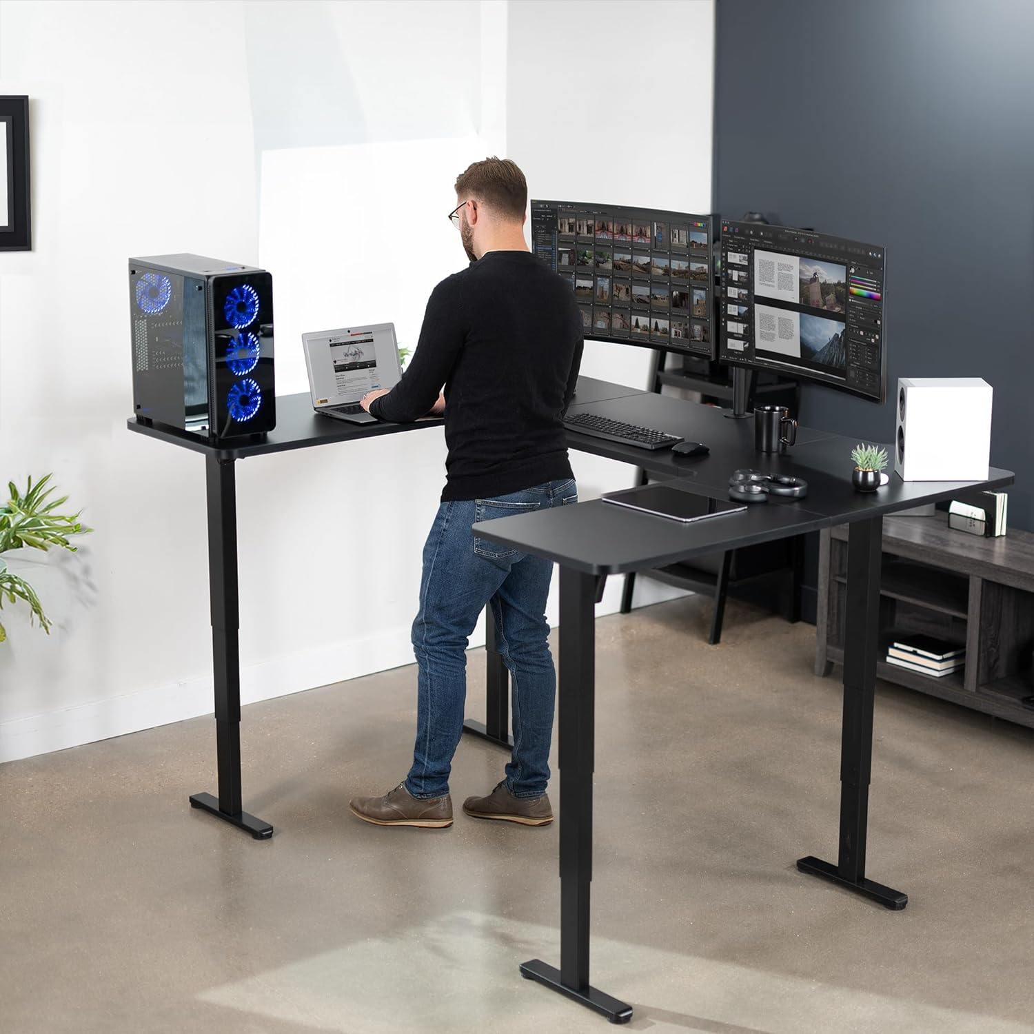 VIVO Large U-Shaped 83 x 60 in Electric Standing Desk, Memory Height Adjustment, Black Top Black Frame, DESK-E4UBB
