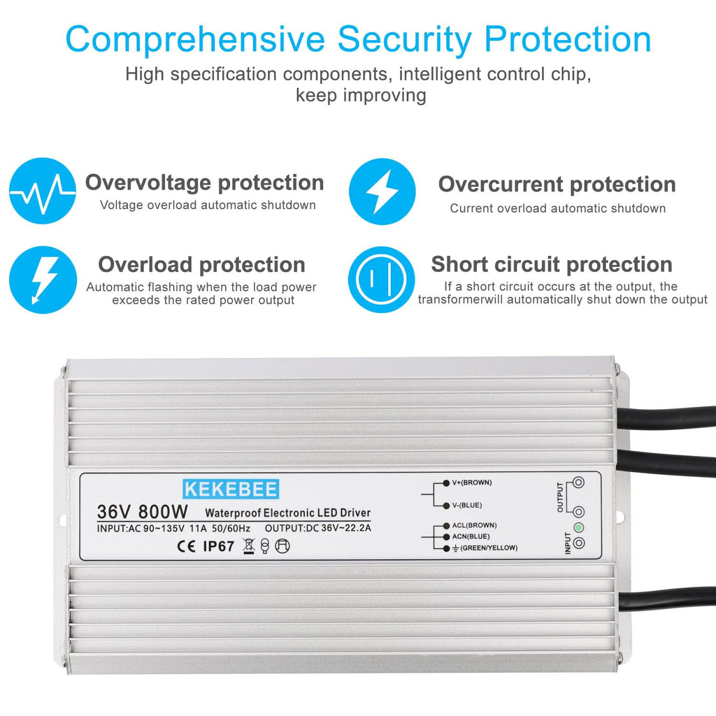 LED Driver 36V 800W Waterproof Power Supply AC90-135V to DC36V22.2A IP67 Waterproof Low Voltage Converter Suitable for Outdoor LED Lighting Sign Advertising Light Box and 36V DC Equipment