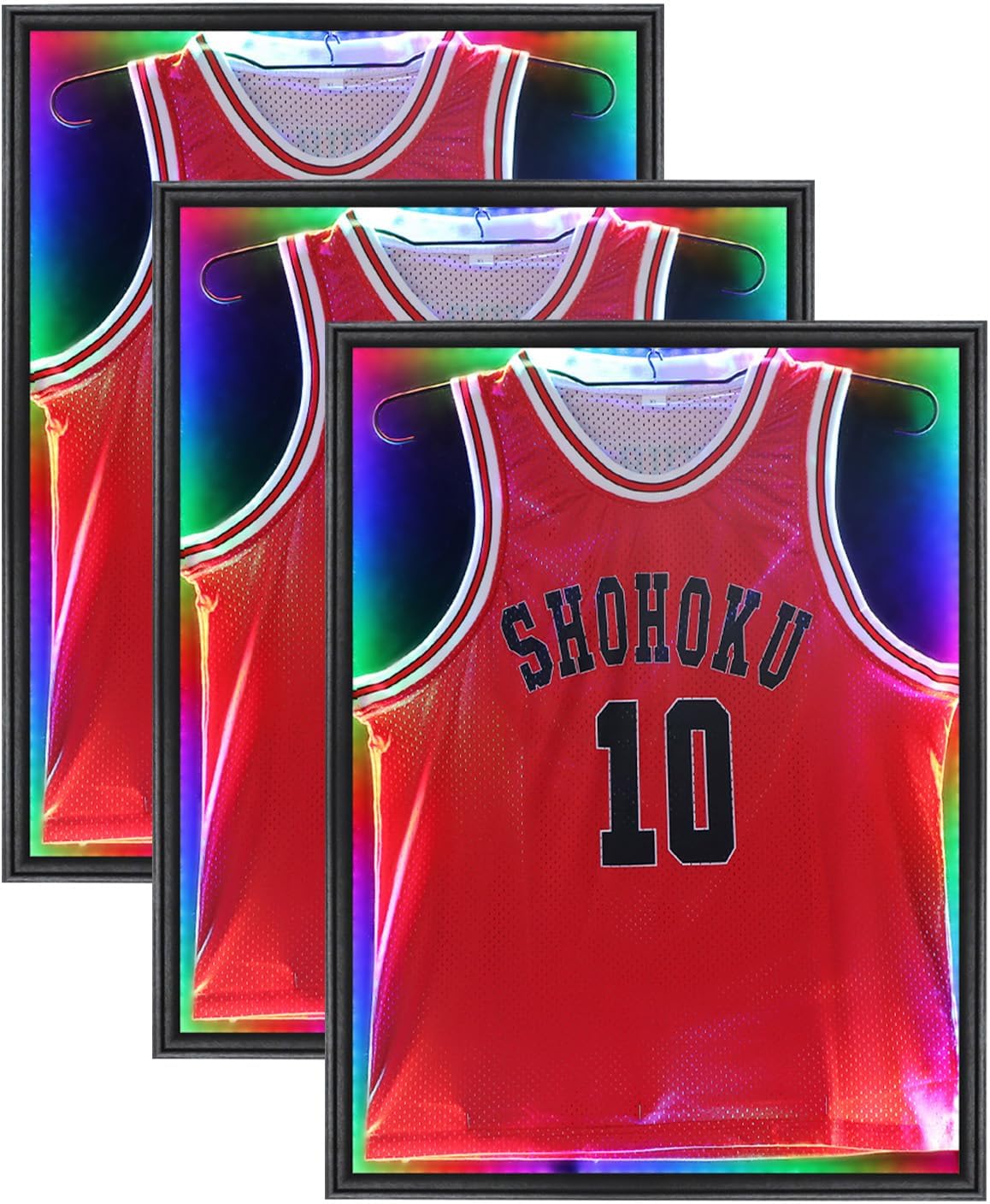 Grintus Jersey Frame Display Case,Lockable With Colorful Led Lights Display Box For Jersey Display With UV Protection Acrylic And Hanger For Baseball Basketball Football Hockey Sport Shirt,Black-3Pack