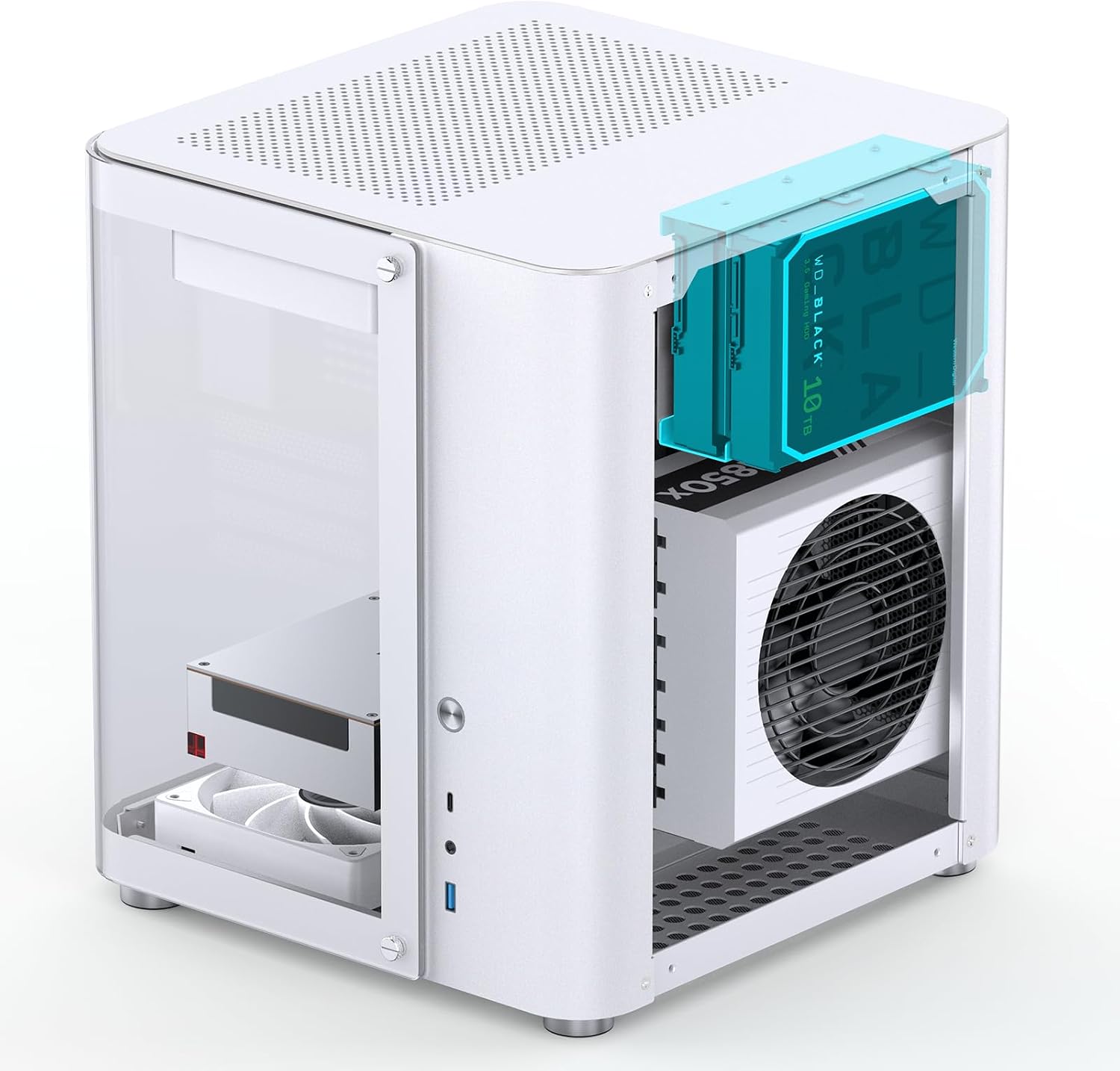 JONSBO TK-1 White Micro ATX Mini Tower Computer CASE, Hyperboloid Glass Design, Separated Cabinet Structure, Al Alloy Shell Matx Desktop PC Case, Support ATX Power supply/240 AIO, White