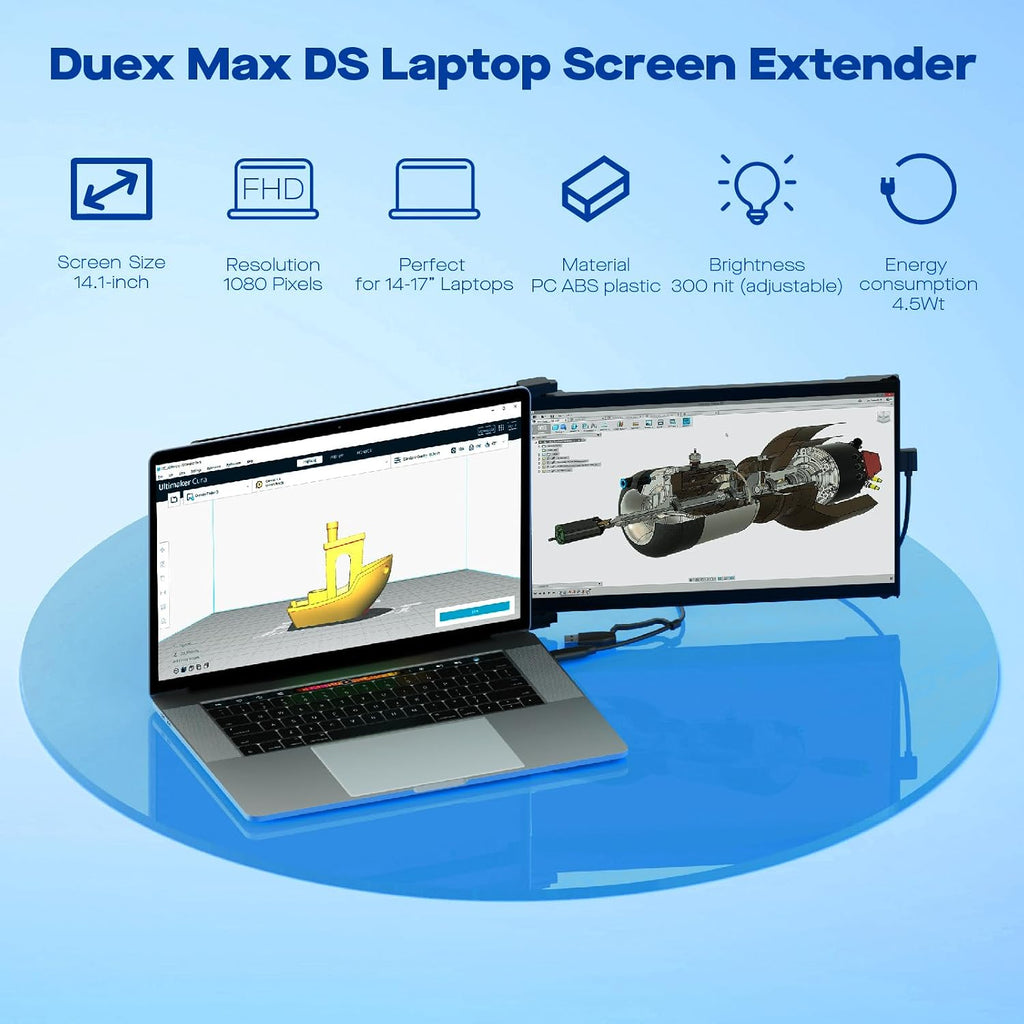 New Mobile Pixels Duex Max DS Portable Monitor, 14.1' FHD 1080P IPS Ultra Slim Laptop Screen Extender, USB A/USB C/HDMI Plug and Play Laptop Monitor, Windows/Mac/Android/Switch Compatible