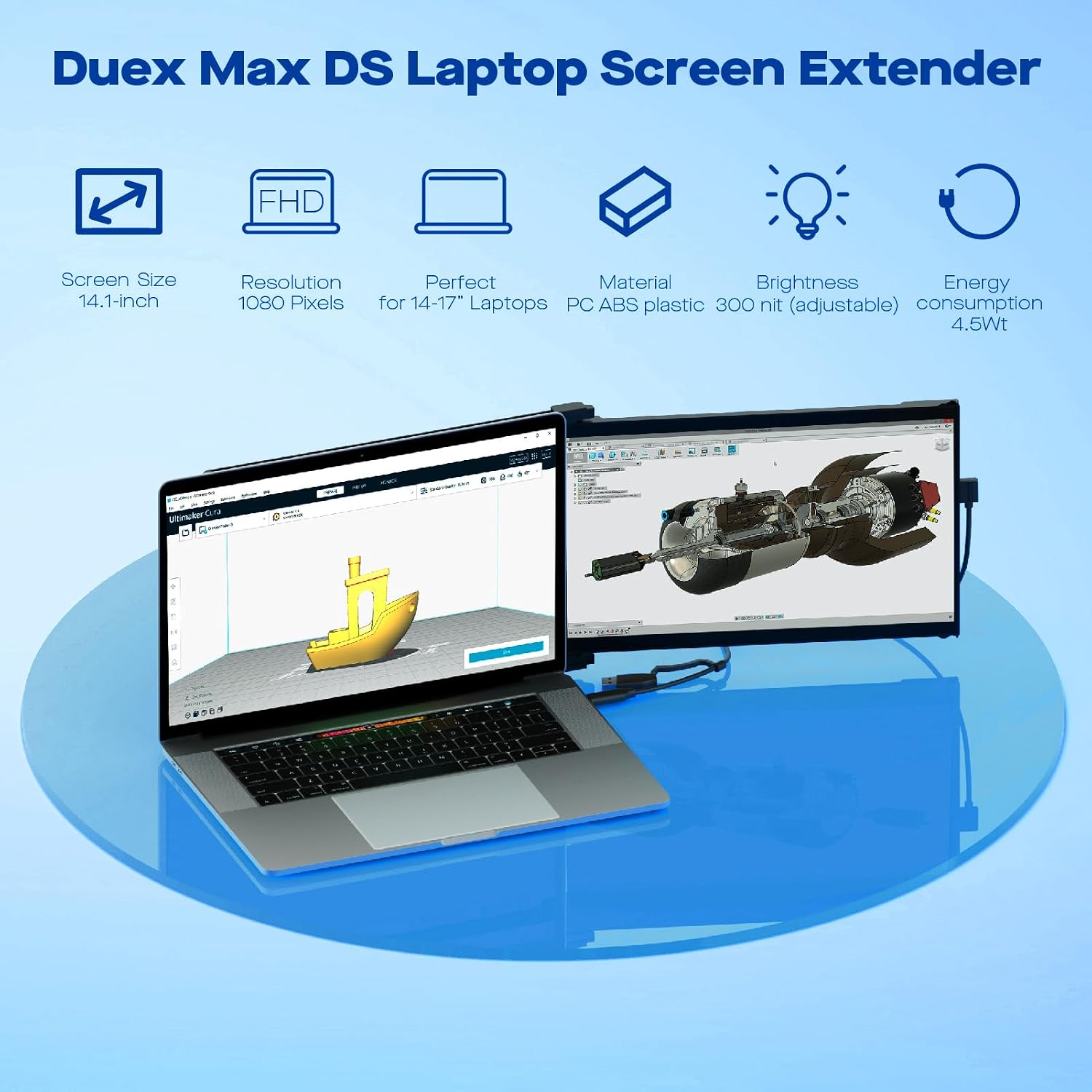 New Mobile Pixels Duex Max DS Portable Monitor, 14.1' FHD 1080P IPS Ultra Slim Laptop Screen Extender, USB A/USB C/HDMI Plug and Play Laptop Monitor, Windows/Mac/Android/Switch Compatible