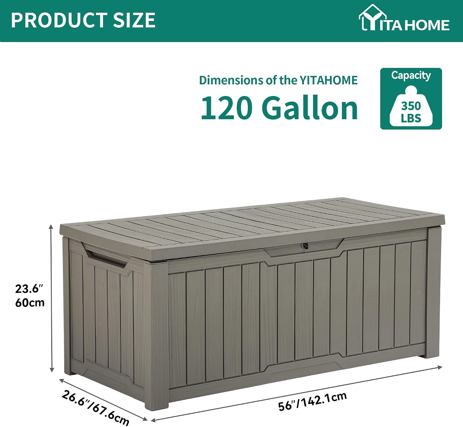 YITAHOME 120 Gallon Resin Deck Box, Weather Resistant Outdoor Storage Box for Patio Cushions, Garden Tools, Pool Supplies, Lockable, Easy Assembly, Extra Seat or Table (Light Brown)