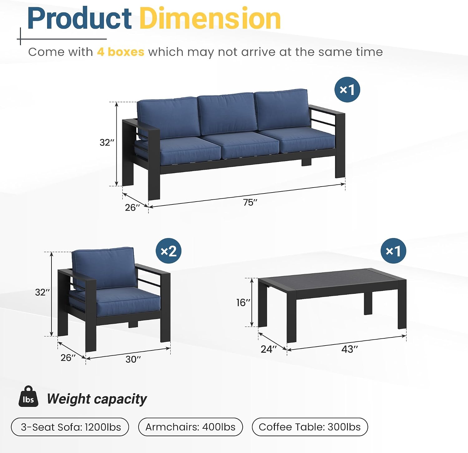 Solaste Aluminum Patio Furniture Set for All Weather, Oversized Metal Outdoor Furniture Set with 27.5' Deep Seating and 3.2' WIde Armrest, Outdoor Patio Conversation Sets with 10'' Back Suport Cushion