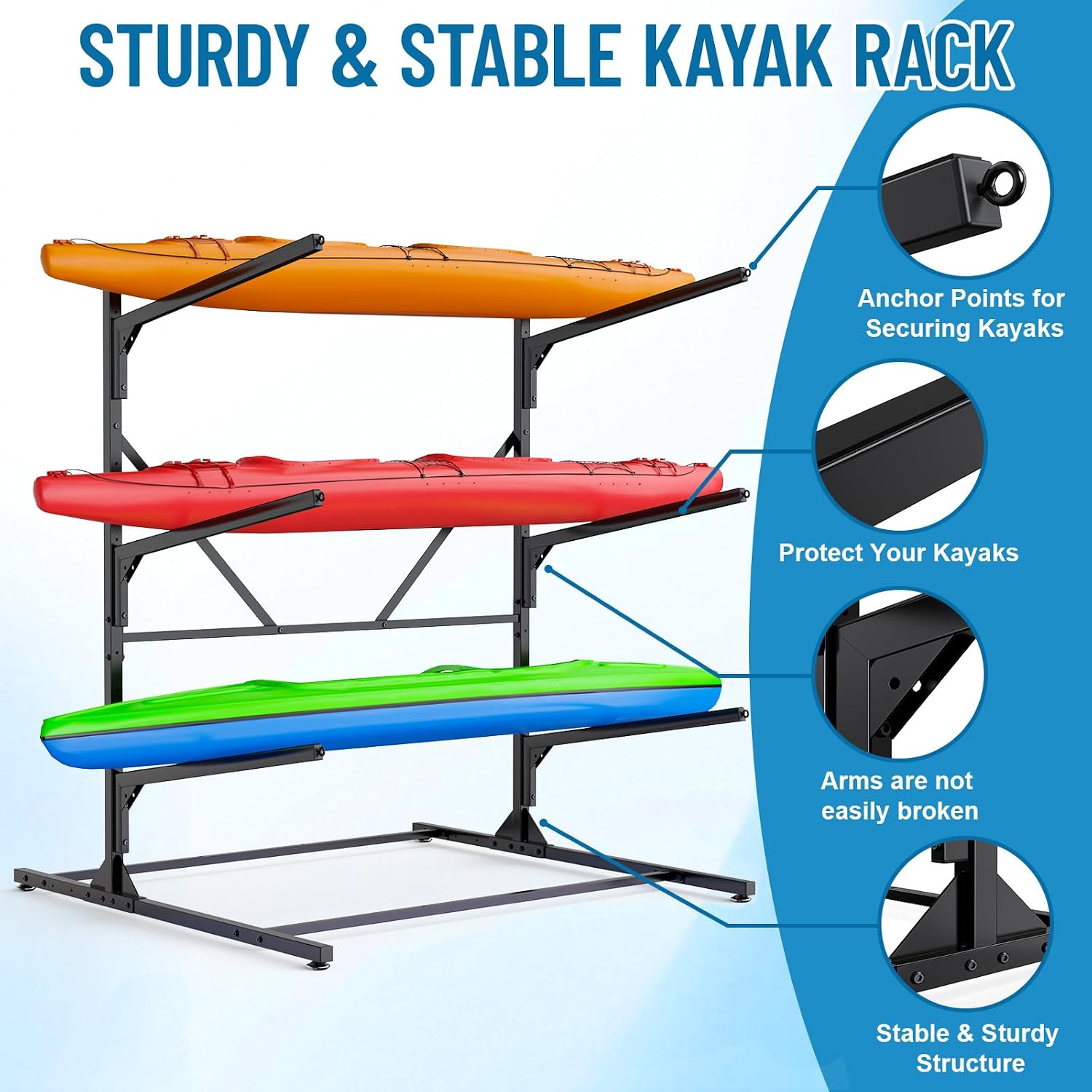 Kayak Storage Rack, Heavy Duty Freestanding Kayak Rack for Garage and Outdoor Storage, Kayak Stand Adjustable for Kayak, Canoe, Surfboard and Paddle Board