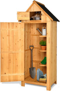 VINGLI Outdoor Wooden Storage Shed, Garden Shed Outside Tool Cabinet with Safety Latch, Patio Storage Organizer (Teak)