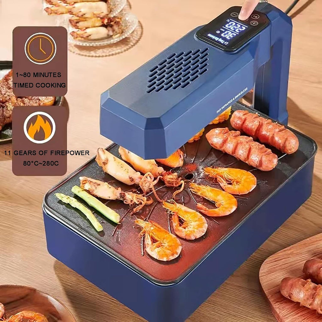 Electric Smokeless Indoor Grill with Radiator and Non-Stick Cooking Surface & Adjustable Temperature Knob, 80°-280°, LCD Display, Fast Heat Up, Easy to Clean Design, for Family BBQ.