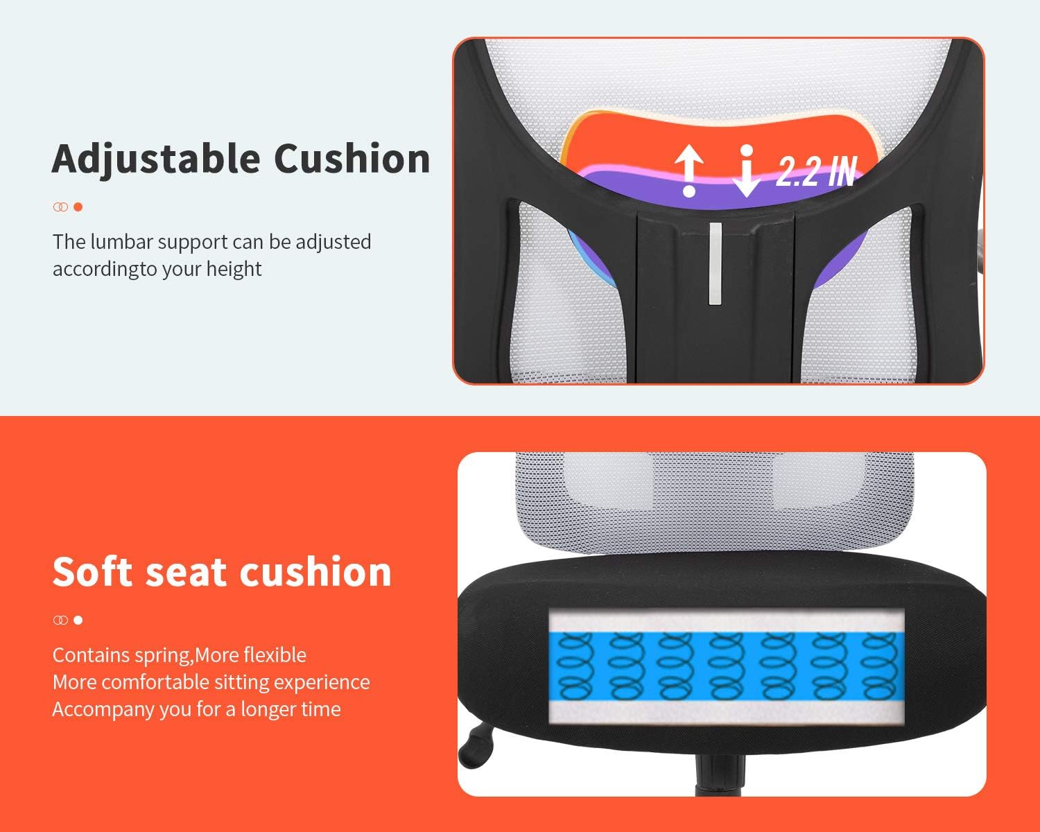 Big and Tall Office Chair 400lbs Desk Chair Mesh Computer Chair with Lumbar Support Wide Seat Adjust Arms Rolling Swivel High Back Task Executive Ergonomic Chair,White