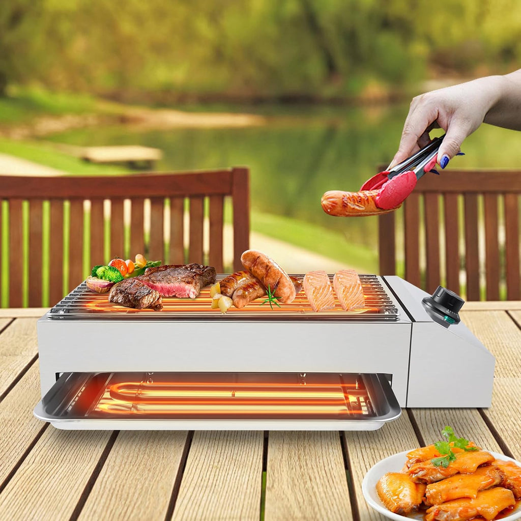 Electric Smokeless Indoor Grill - Tabletop Cooking for Home & Commercial Use, Adjustable Temperature Control up to 572℉, Perfect for Pancakes, Bacon, Steak, Burgers