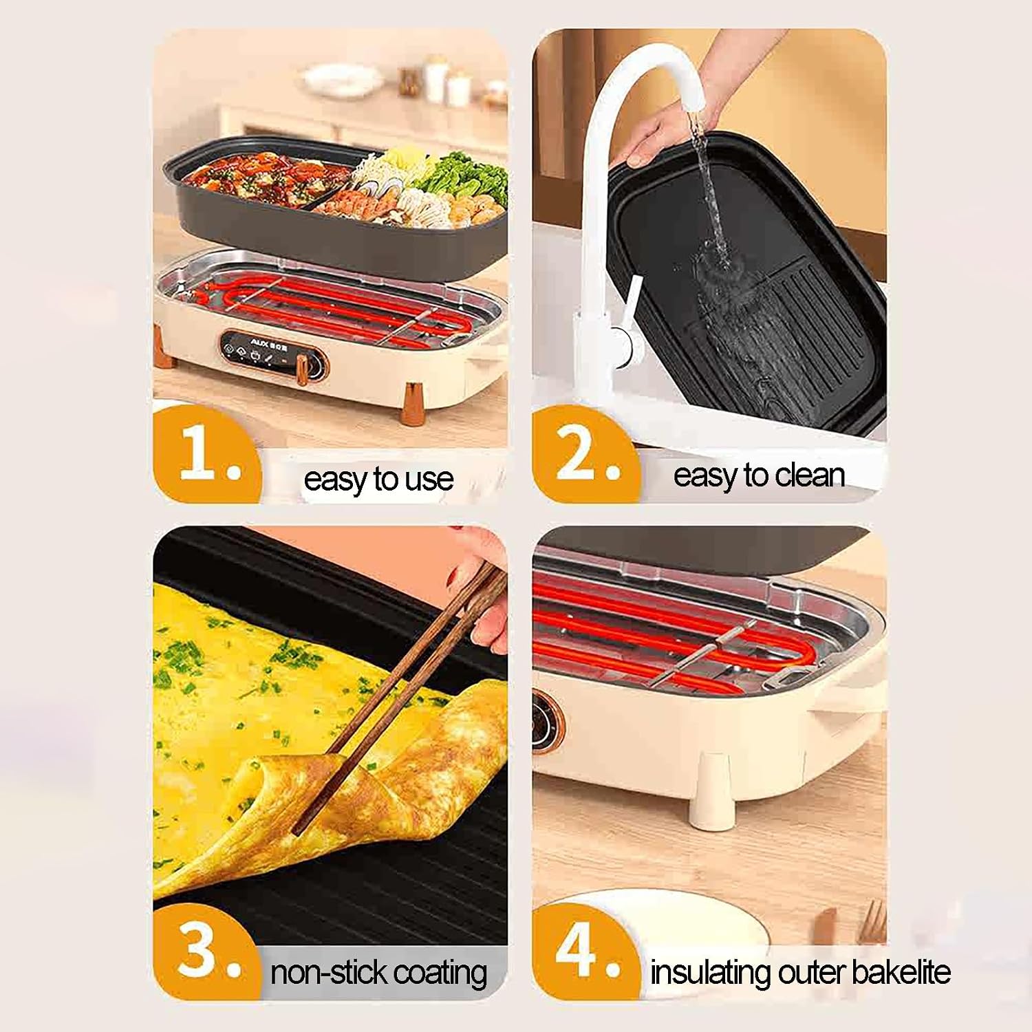 Electric Pot with Removable Pan 1200W Hot Pot with Electric Grill Adjustable Temperature Nonstick Multifunction Electric Skillet with Glass Lid