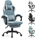 Gaming Chair with Footrest for Adults - Ergonomic Gaming Chairs with Foot Rest - Big and Tall Computer Game Chair - Fabric Reclining Video Game Chairs with Spring Cushion - Blue/Light Grey