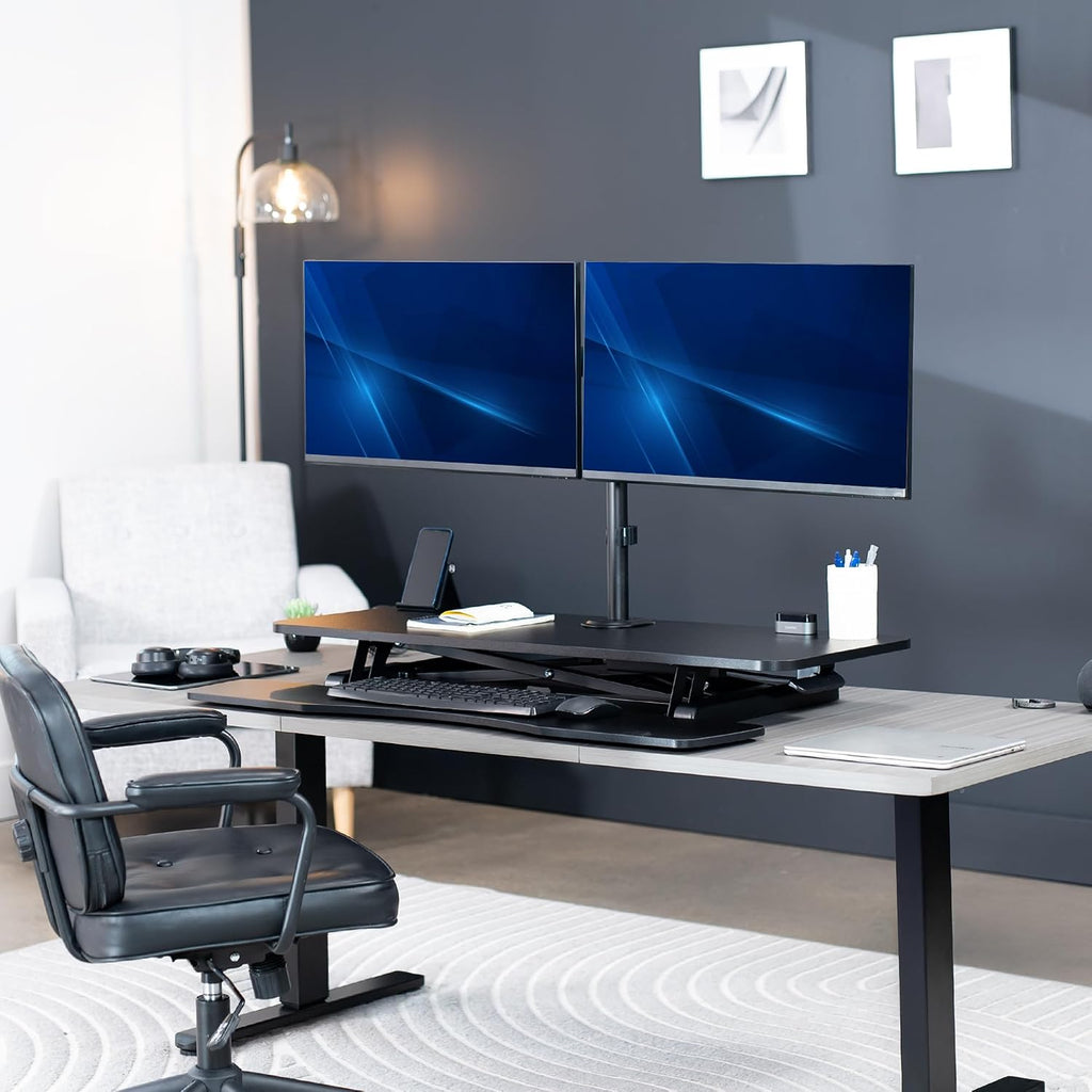 VIVO 42 inch Standing Desk Converter with Dual Monitor Mount for up to 32 inch Screens, Height Adjustable Riser with Mechanical Spring Arms, Black, DESK-KIT-042K2K