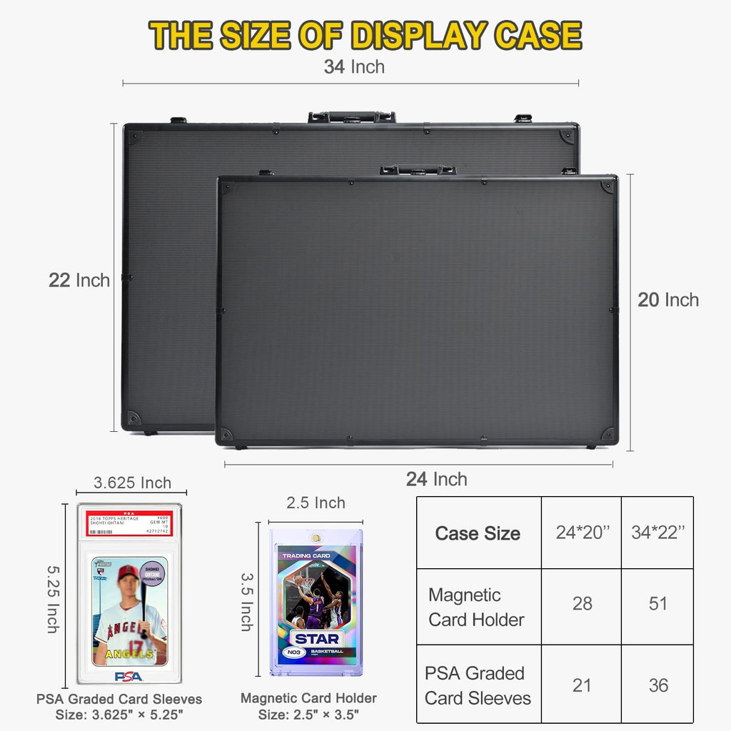 Trade Show Display Case – 34'x22' Large Aluminum Locking Tabletop Showcase for Trading Cards, Sports Cards, TCG, Jewelry – Lightweight & Portable for Exhibitions, Conventions, and Collectibles, Black