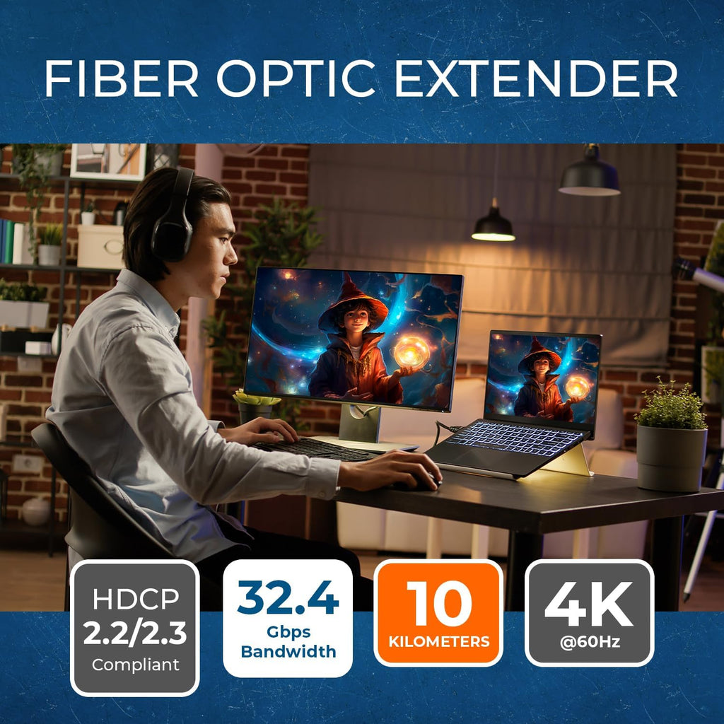 OREI USB-C Extender Over Fiber Optic Balun - ALT Mode UltraHD 4K @ 60Hz 4:4:4 DR, HDR10+, SFP+ - Up to 10 KM in Single Mode - 300M in Multi-Mode