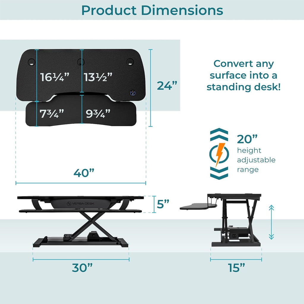 VERSADESK® PowerPro™ 40' x 24' Standing Desk Converter | 40 inch Electric Height Adjustable Sit to Stand Desk Riser w/ Keyboard Tray & USB Hub - Ergonomic Workstation for Home & Office, Black