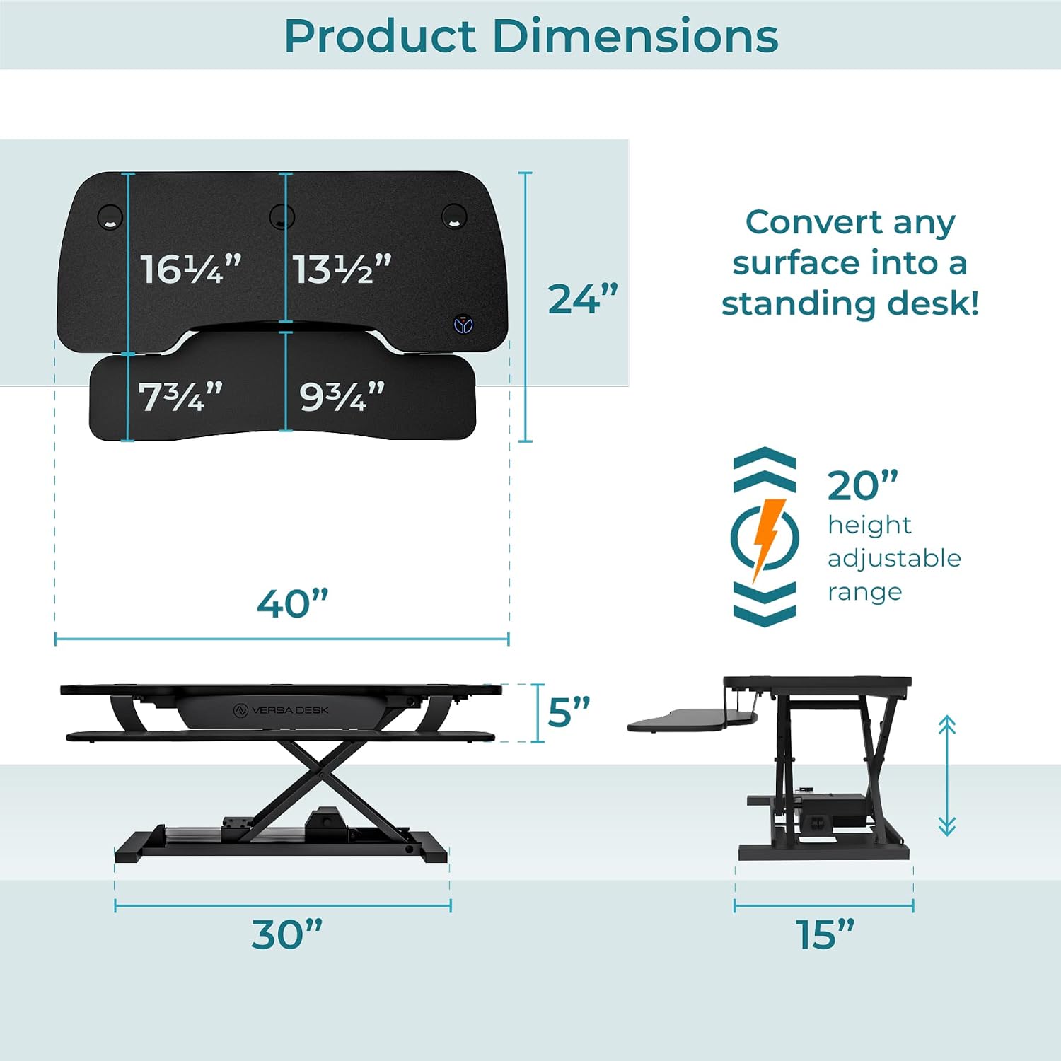 VERSADESK® PowerPro™ 40' x 24' Standing Desk Converter | 40 inch Electric Height Adjustable Sit to Stand Desk Riser w/ Keyboard Tray & USB Hub - Ergonomic Workstation for Home & Office, Black