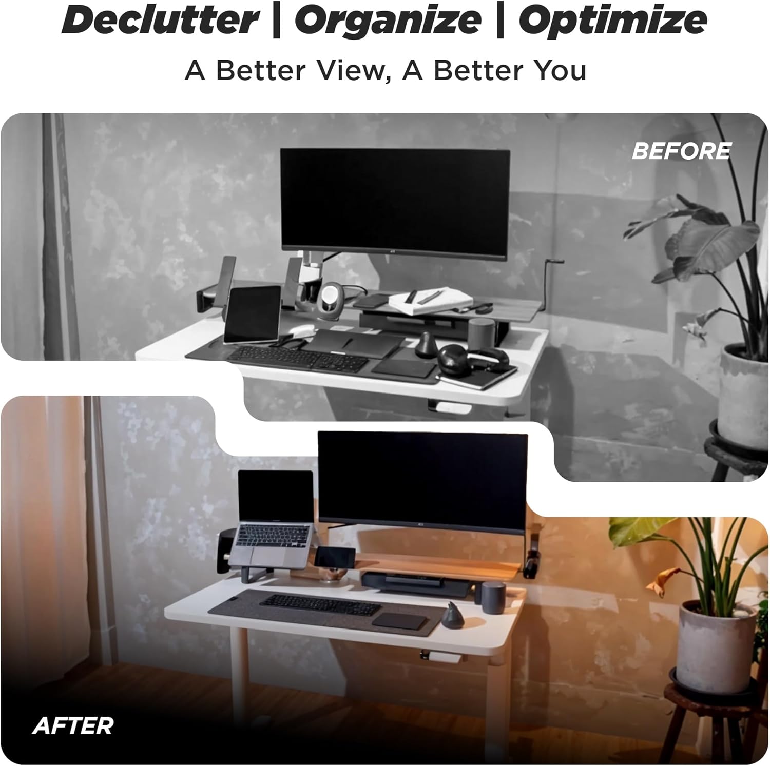 ULTRARM Moodular Wooden Monitor Stand 33.4' (85cm) Desk Organizer with Metal Slide Rails for Drawer, Tray, Laptop, Tablet, Phone & Headphones Customizable Riser for Organized Workspace Black MS85-B