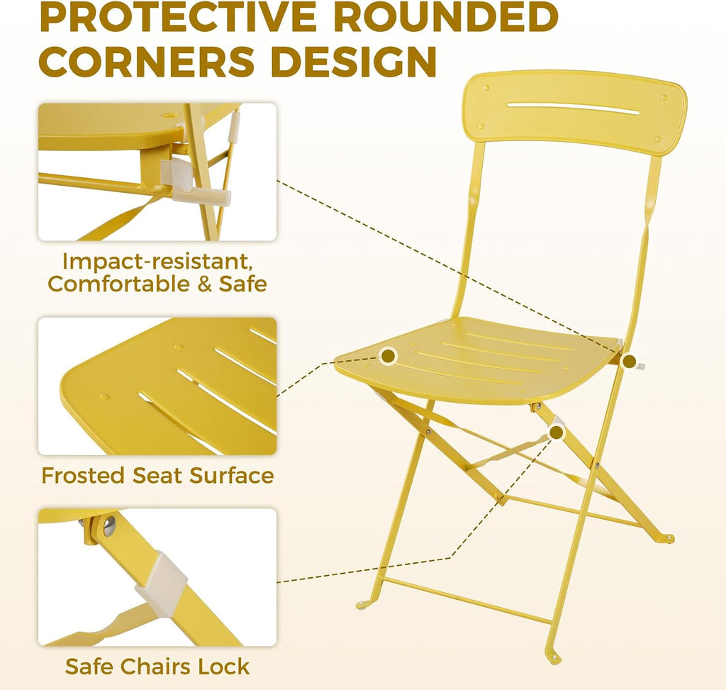 Grand patio Premium Frame Patio Bistro Set, Colorful Folding Outdoor Patio Furniture Sets, 3-Piece Patio Table and Chair Set, Yellow