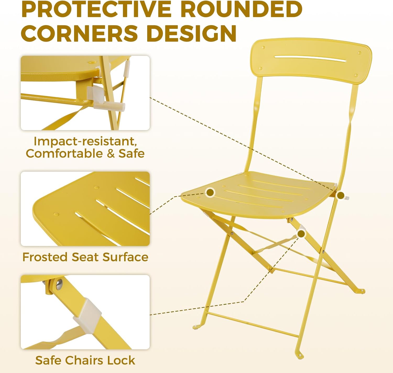 Grand patio Premium Frame Patio Bistro Set, Colorful Folding Outdoor Patio Furniture Sets, 3-Piece Patio Table and Chair Set, Yellow