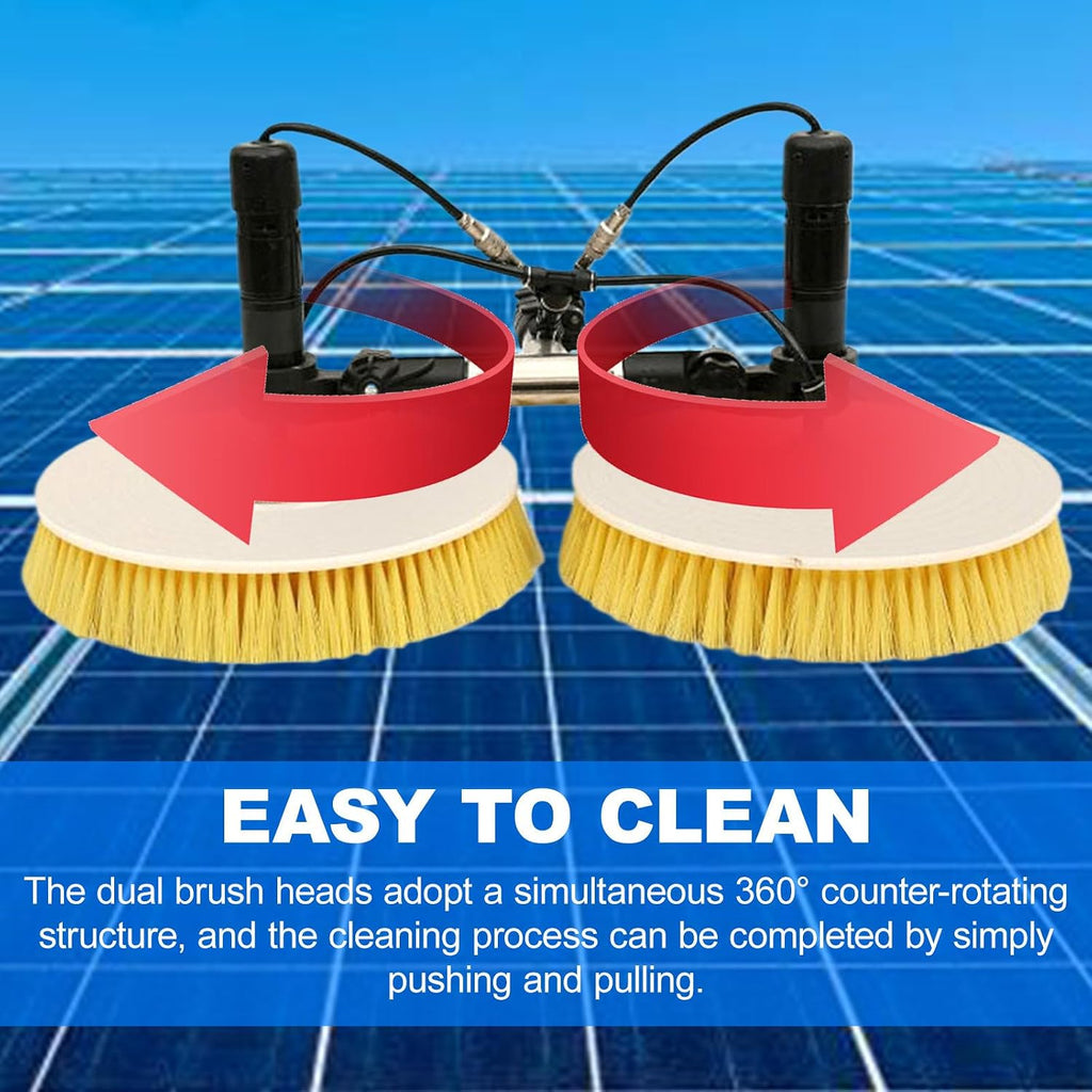 Solar Panel Electric Cleaning Brush-Cleaning Width: 65cm/25.5in,Photovoltaic Water Fed Cleaning Pole Kit with Dual Brush Heads - 360° Counter Rotating+Water Pump + 20m Water Hose,7.5m