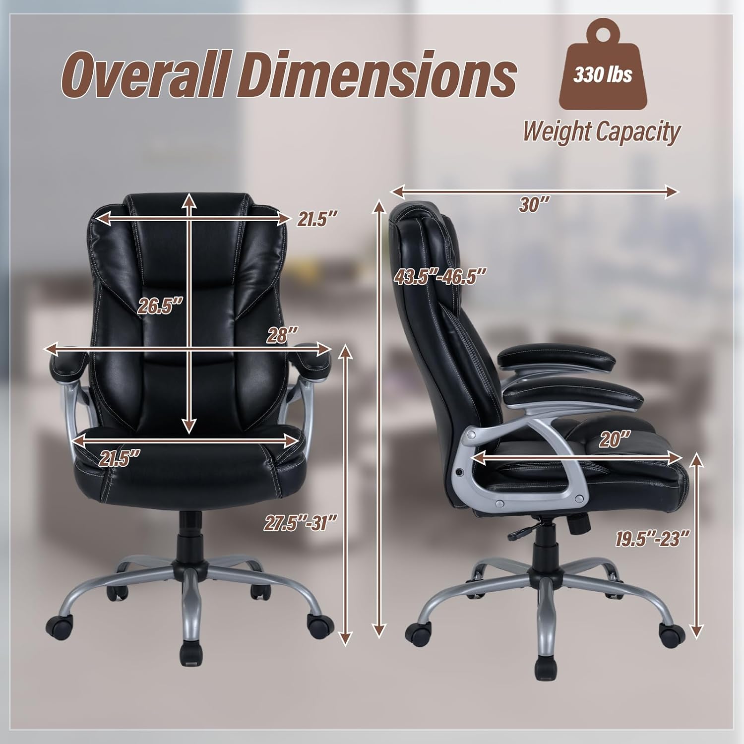 Giantex Executive Office Chair, Leather Ergonomic Computer Desk Chair w/Rocking Function, Padded Seat & Arms, Height Adjustable Gaming Chairs, High Back Rolling Swivel Chair for Home Office (Black)
