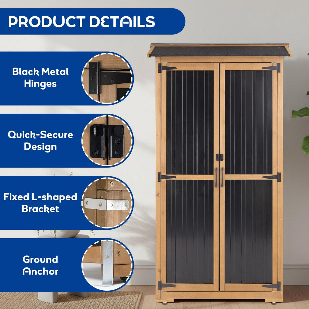 Storage Cabinet Outdoor Garage Cabinets with 3 Adjustable Shelves, Lockable Door, Wood & Metal Weather-Resistant Pantry Cabinet for Patio Garden Home Farm (33.3' Lx 21' Wx 69' H)